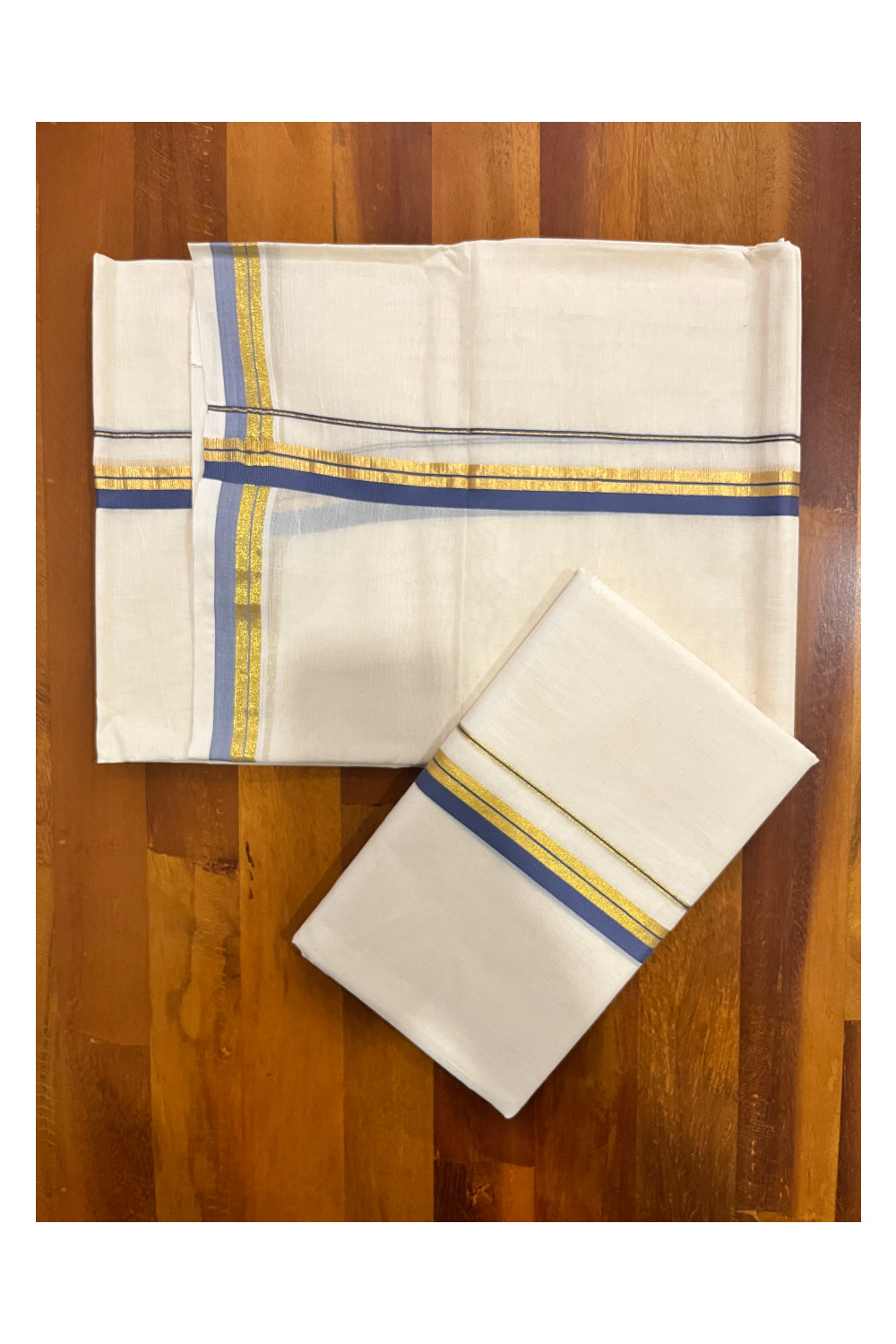 Kerala Pure Cotton Set Mundu Single (Mundum Neriyathum) with Grey and Kasavu Border