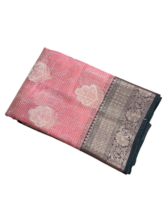 Southloom Tissue Banarasi Silk Saree with Woven Work on Body and Borders (Pink)