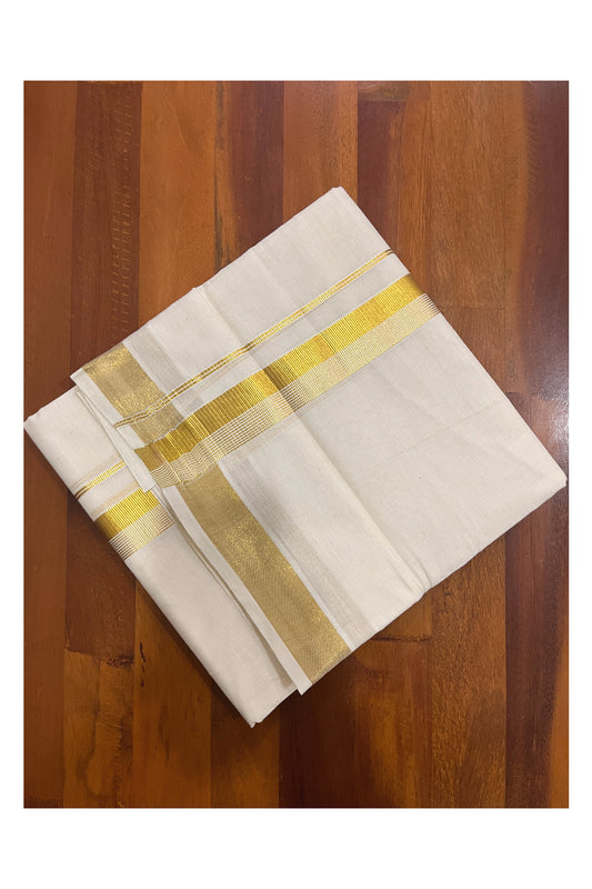 Pure Cotton Double Mundu with Kasavu Line Kara (South Indian Kerala Dhoti)