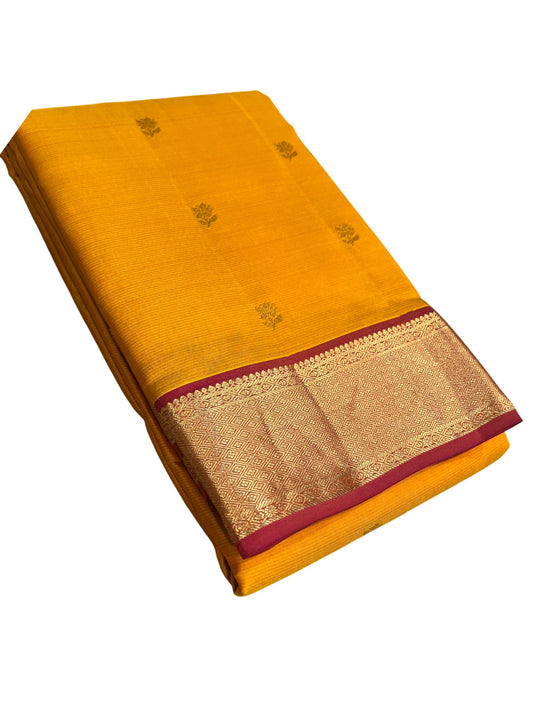 Southloom Pure Handloom Bridal Kanchipuram Silk Saree with Korvai Work (Yellow & Magenta)