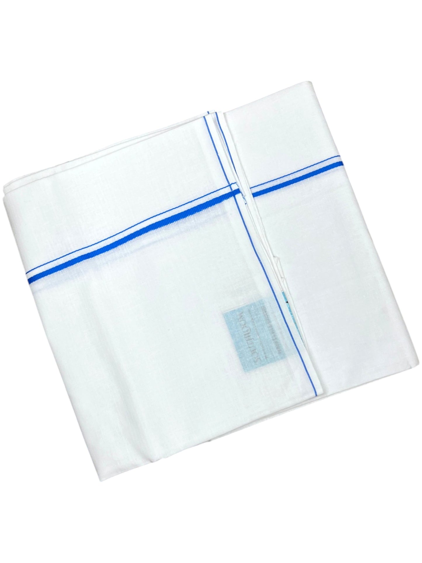 Southloom Pure White Cotton Single Eerkkil Kara Mundu with Blue Border (South Indian Kerala Dhoti)