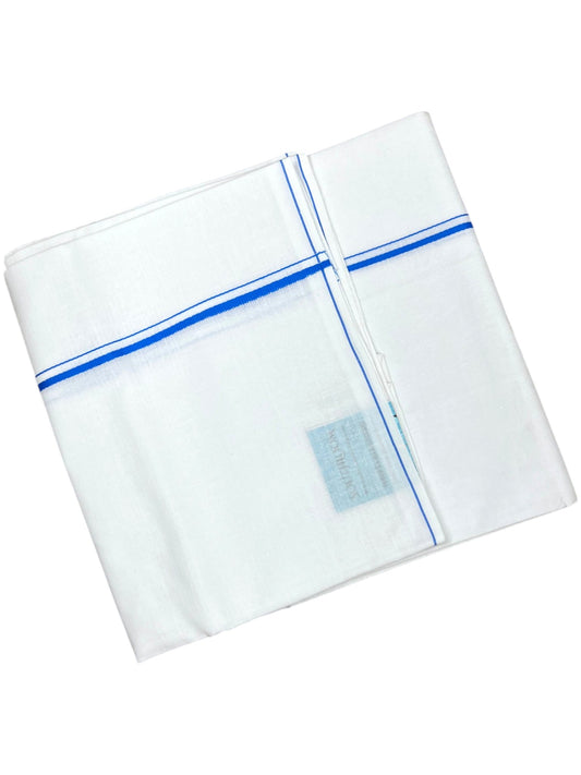 Southloom Pure White Cotton Single Eerkkil Kara Mundu with Blue Border (South Indian Kerala Dhoti)