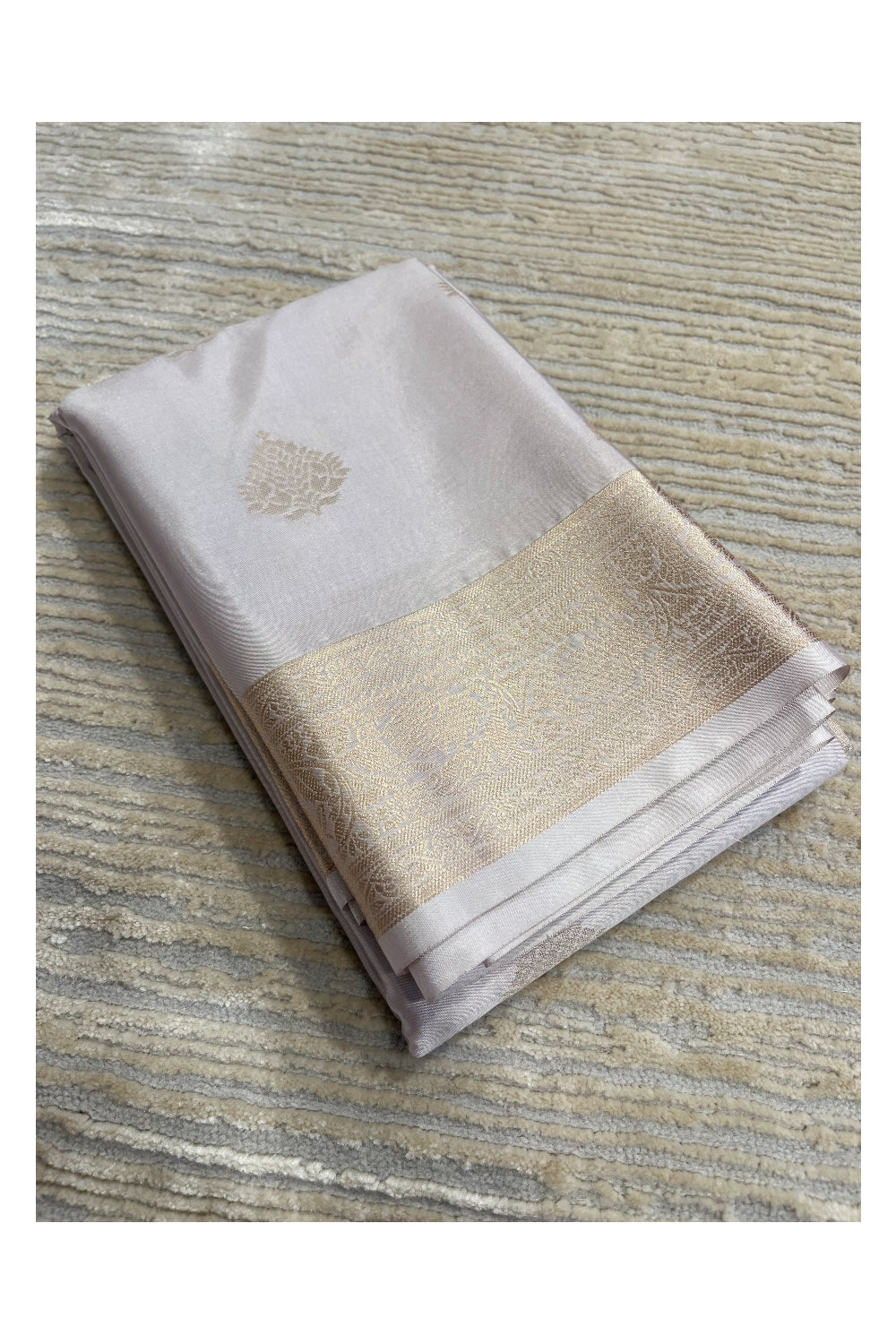 Southloom Semi Silk Saree In Beige With Woven Zari Borders And Butta Work Across Body
