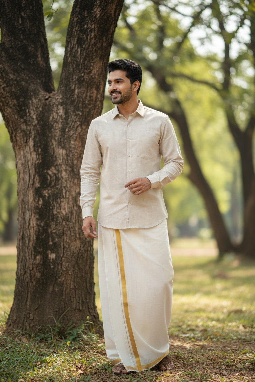 Southloom Pure Cotton Off White Plain Shirt (46 FS)