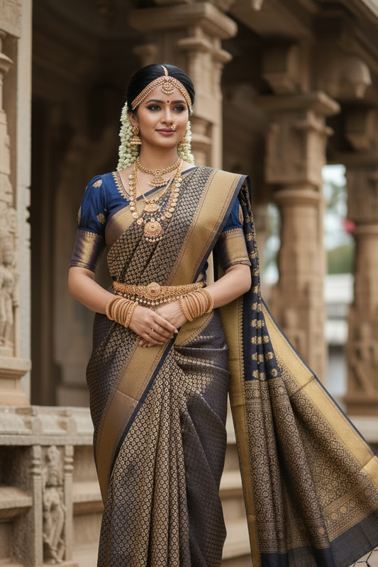 Southloom Premium Semi Silk Zari Work Brocade Saree in Bridal Blue with Matching Pallu