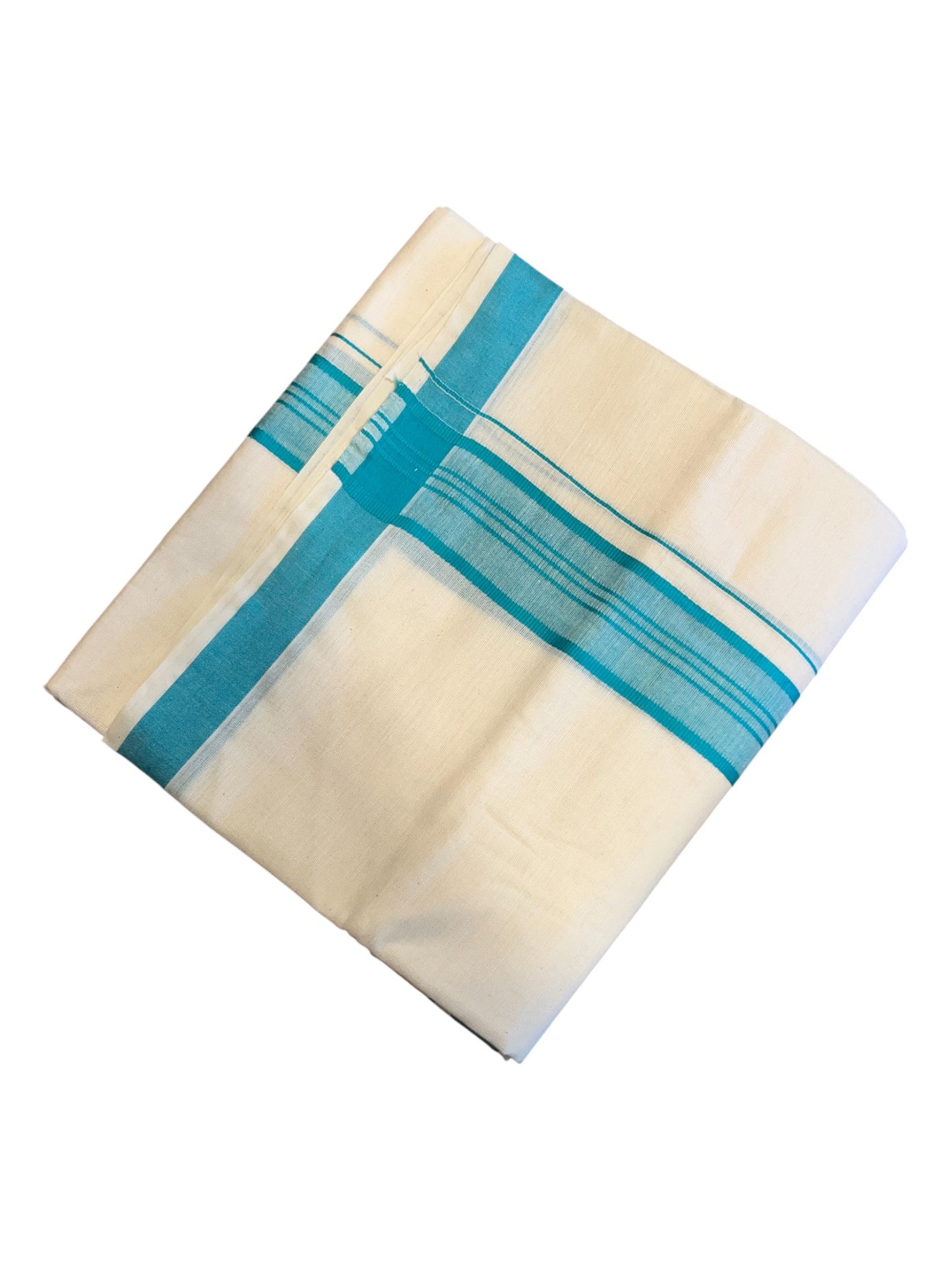 Southloom Pure Cotton  Double Mundu With Blue Border (South Indian Kerala Dhoti)