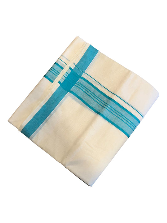 Southloom Pure Cotton Double Mundu With Blue Border (South Indian Kerala Dhoti)