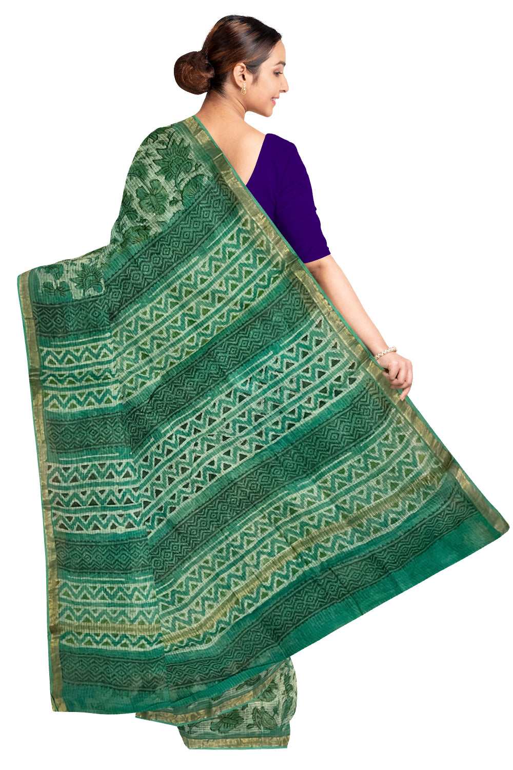 Southloom Kota Fabric Floral Printed Green Saree