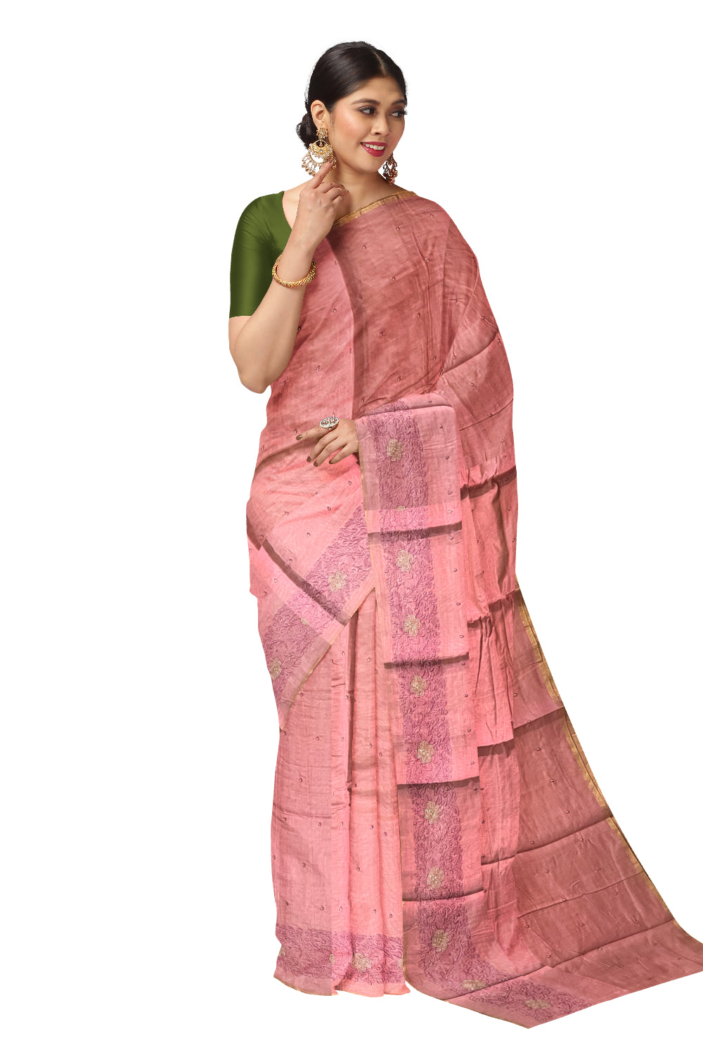 Southloom Cotton Pink Saree with Embroidered Border