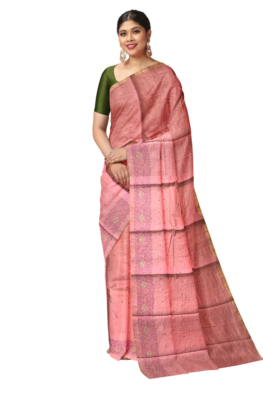 Southloom Cotton Pink Saree with Embroidered Border