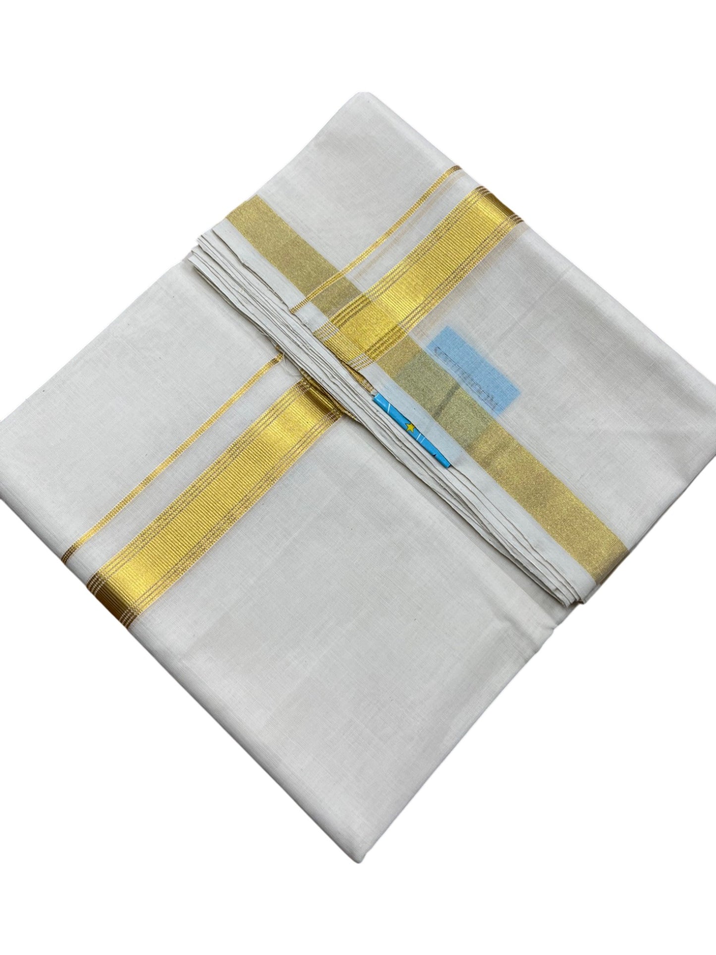 Southloom Premium Handloom Cotton Double Mundu with Gold Kasavu Border