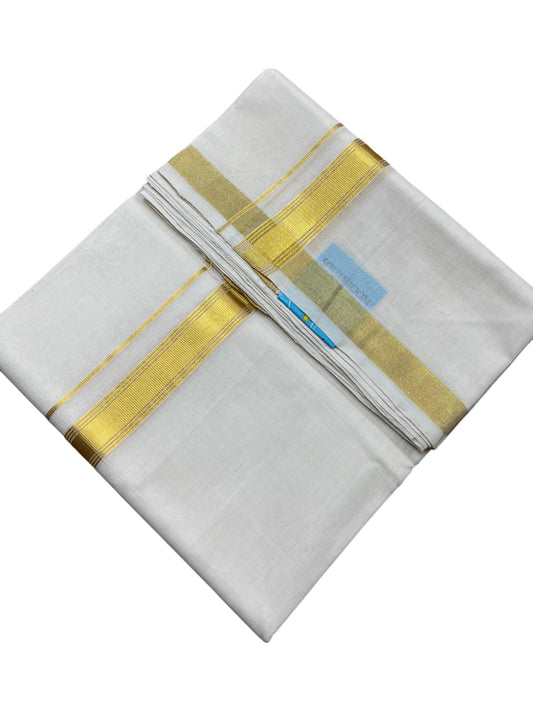 Southloom Premium Handloom Cotton Double Mundu with Gold Kasavu Border