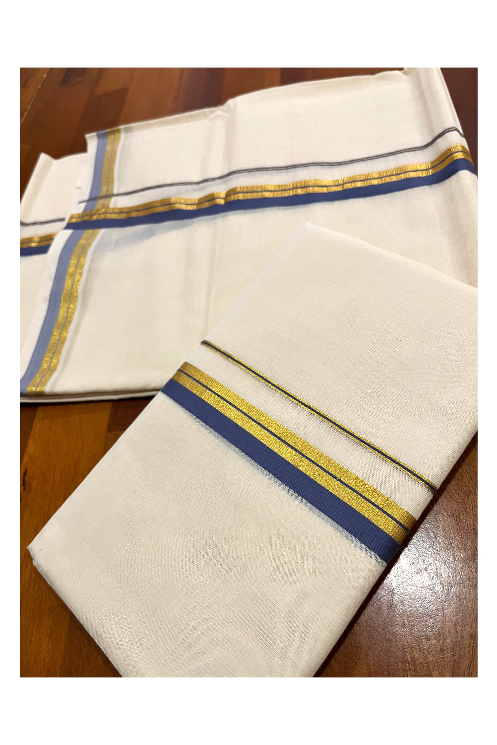 Kerala Pure Cotton Set Mundu Single (Mundum Neriyathum) with Grey and Kasavu Border