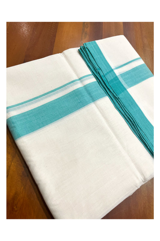 Premium Balaramapuram Handloom Unakkupaavu Cotton Double Mundu with Turquoise Border (Vishu 2024 Collection)