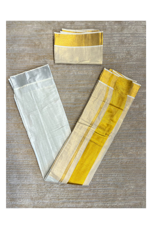 Southloom Ready to Wear Kasavu Kerala Saree with Lines Across Body and Blouse Piece