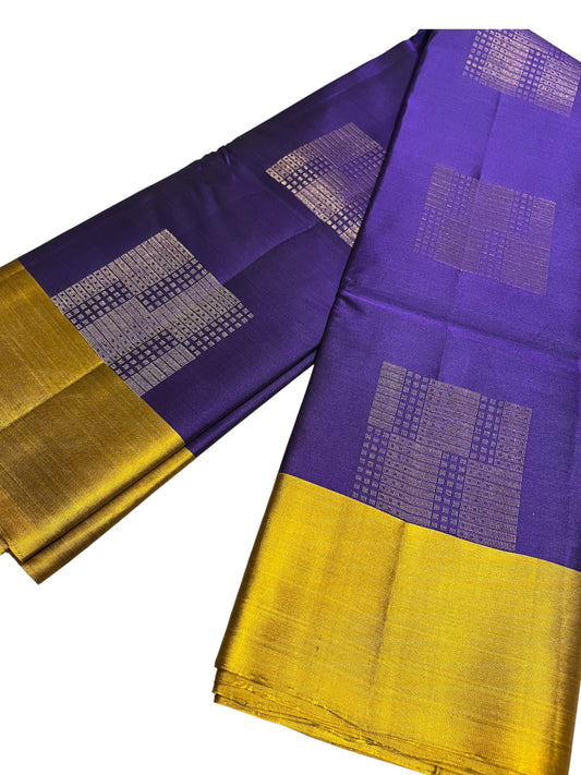 Southloom Pure Handloom Kanchipuram Silk Saree with Butta Work (Gold & Violet)
