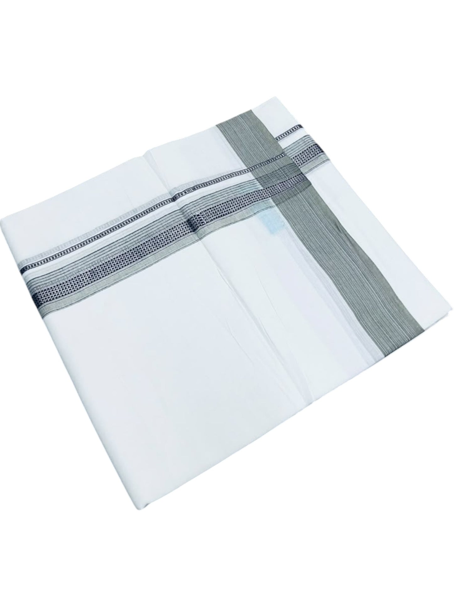 Southloom White Cotton Mundu with Grey & Silver Line Border (South Indian Kerala Dhoti)