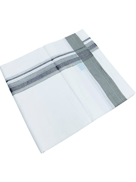 Southloom White Cotton Mundu with Grey & Silver Line Border (South Indian Kerala Dhoti)