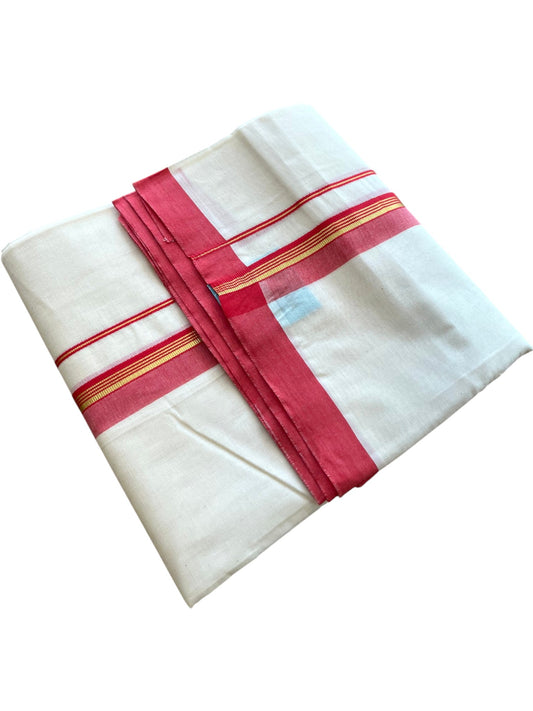 Southloom Pure Cotton Mundu with Golden Lines and Red Border (South Indian Kerala Dhoti)