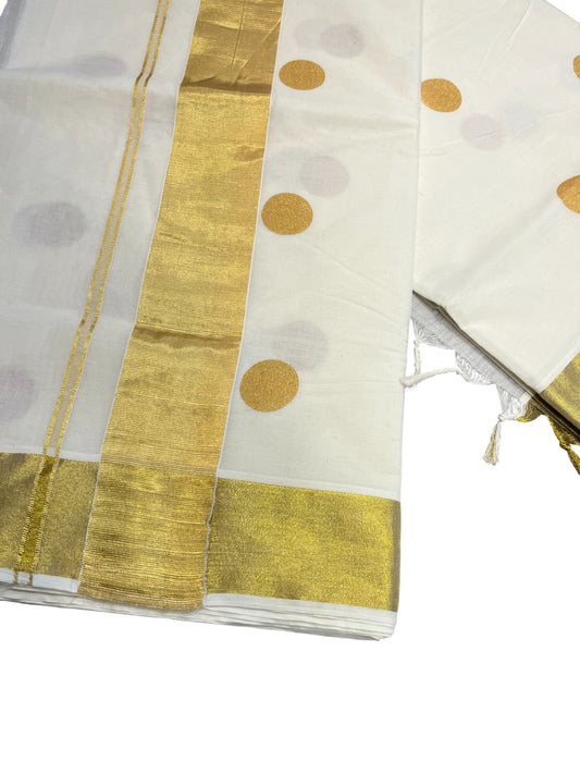 Southloom Kerala Cotton Kasavu Saree with Polka Dots Across Body