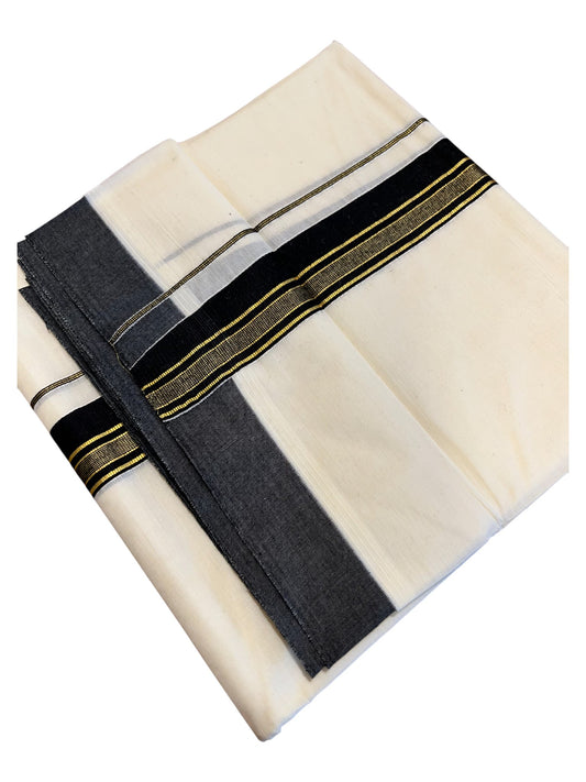 Southloom Pure Cotton  Double Mundu With Gold Kasavu & Black Border (South Indian Kerala Dhoti)