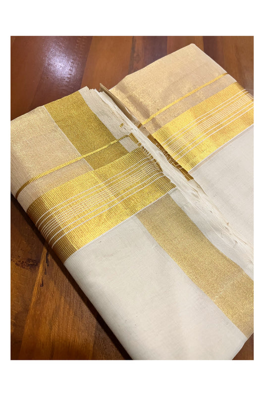 Southloom Premium Handloom Pure Cotton Wedding Mundu with Tissue Kasavu on Border (South Indian Kerala Dhoti)