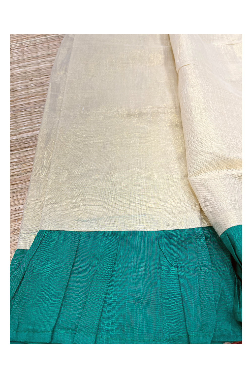 Semi Stitched Pavada Blouse with Tissue and Green Bead Works