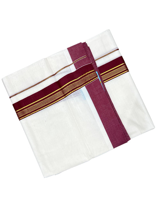 Southloom Pure Cotton Mundu with Maroon Border (South Indian Kerala Dhoti)