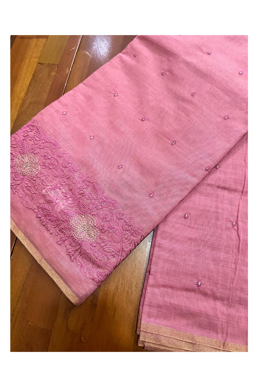 Southloom Cotton Pink Saree with Embroidered Border