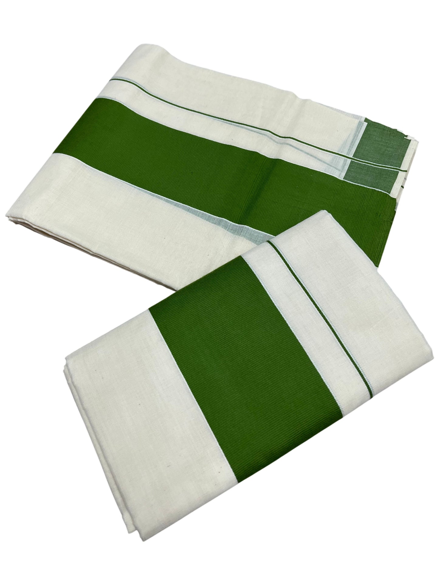 Southloom Kerala Cotton Set Mundu (Mundum Neriyathum) with Kasavu and Green Border