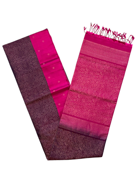 Southloom Pure Handloom Bridal Kanchipuram Silk Saree with Korvai Work (Magenta & Purple )