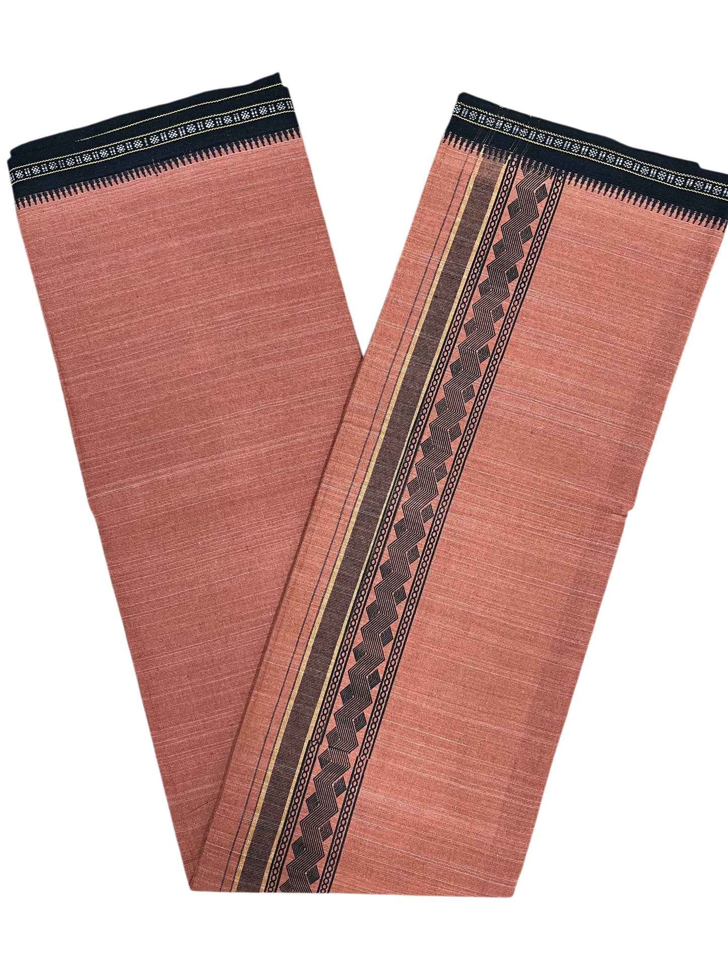 Southloom Saffron (Kaavi) Black Printed Single Mundu / Lungi (South Indian Kerala Dhoti)
