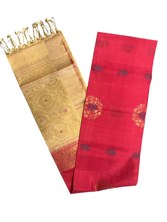 Southloom Pure Handloom Kanchipuram Silk Saree with Butta Work (Beige & Peach)