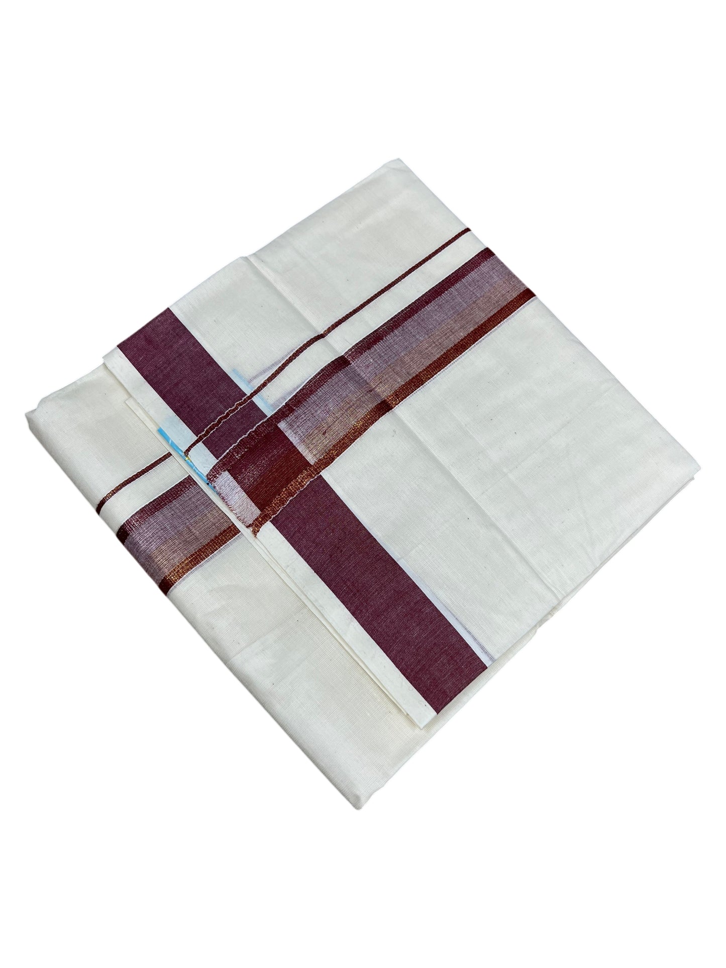Southloom Kerala Pure Cotton Double Mundu with Maroon Border (South Indian Dhoti)