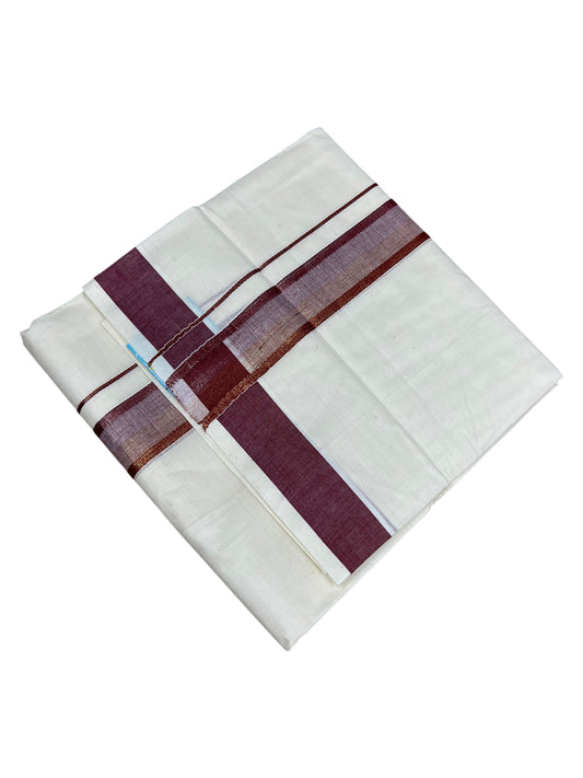 Southloom Kerala Pure Cotton Double Mundu with Maroon Border (South Indian Dhoti)