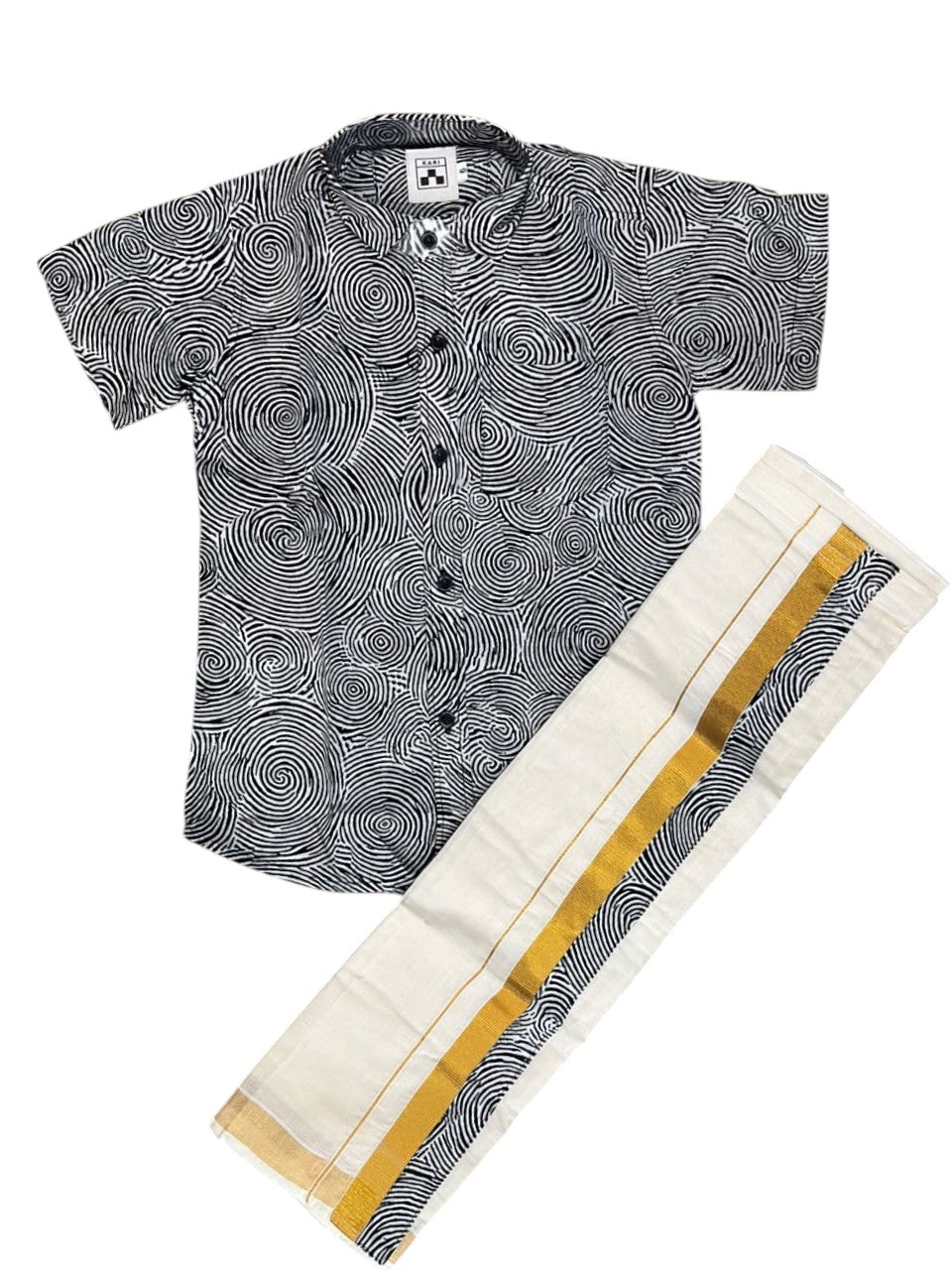 Southloom Cotton Floral Printed Kids's Combo (Shirt + Velcro Mundu) SLKCOMBO