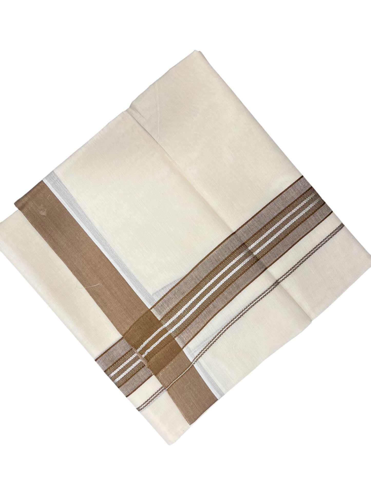 Southloom Kerala Pure Cotton Double Mundu with Brown And  Silver Lines Border (South Indian Dhoti)