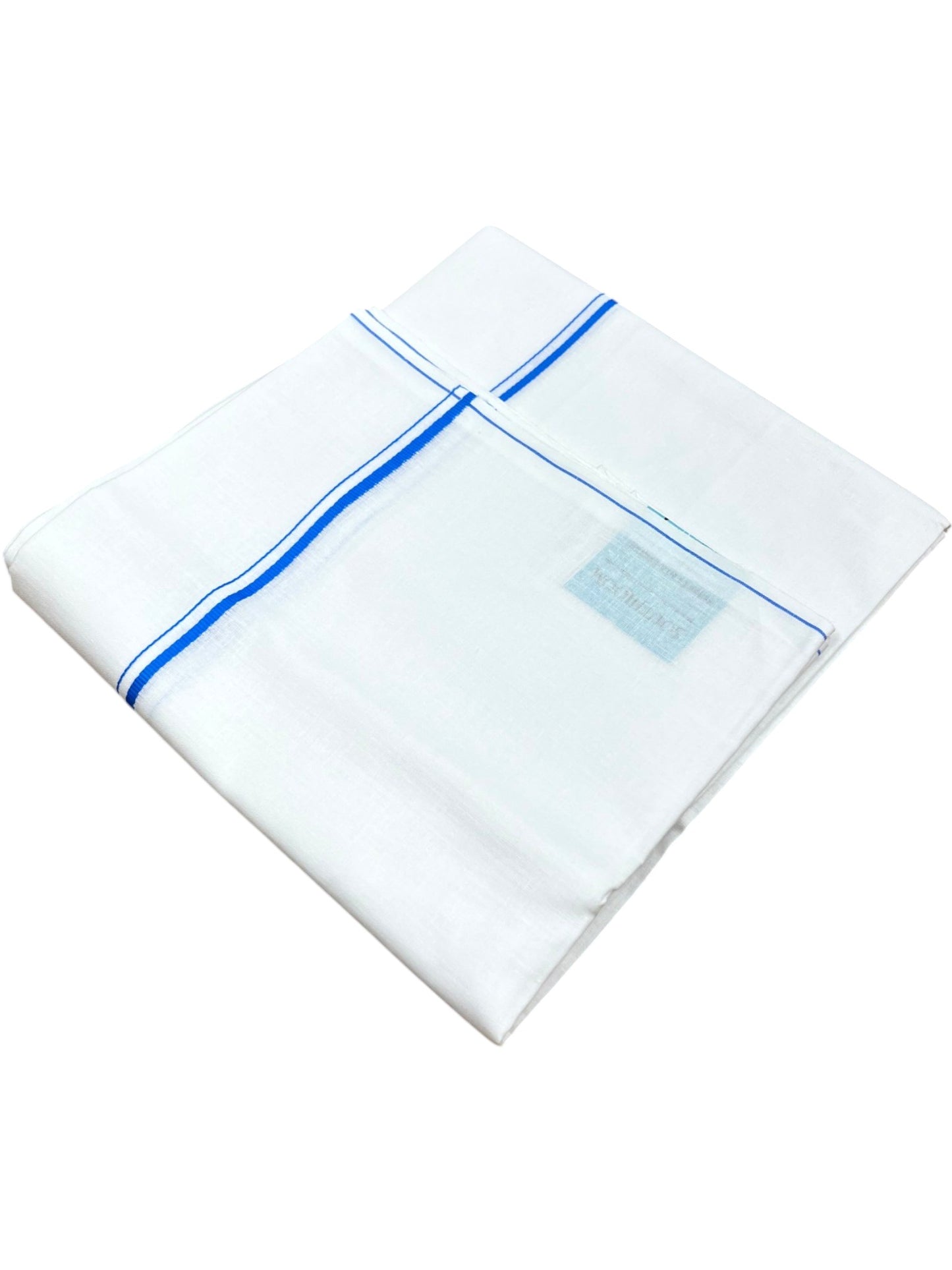 Southloom Pure White Cotton Single Eerkkil Kara Mundu with Blue Border (South Indian Kerala Dhoti)