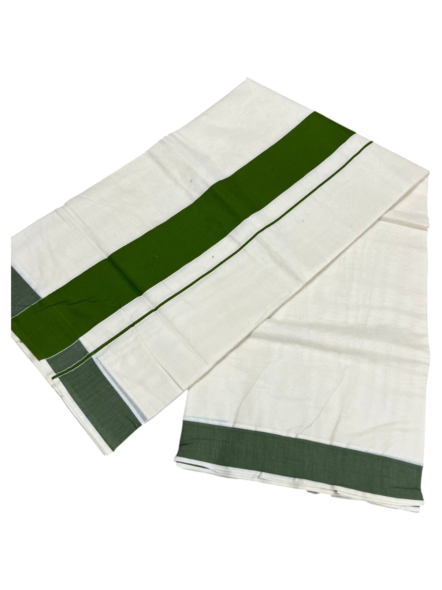 Southloom Pure Cotton Kerala Saree with Olive Green Kasavu Border in 3 inch
