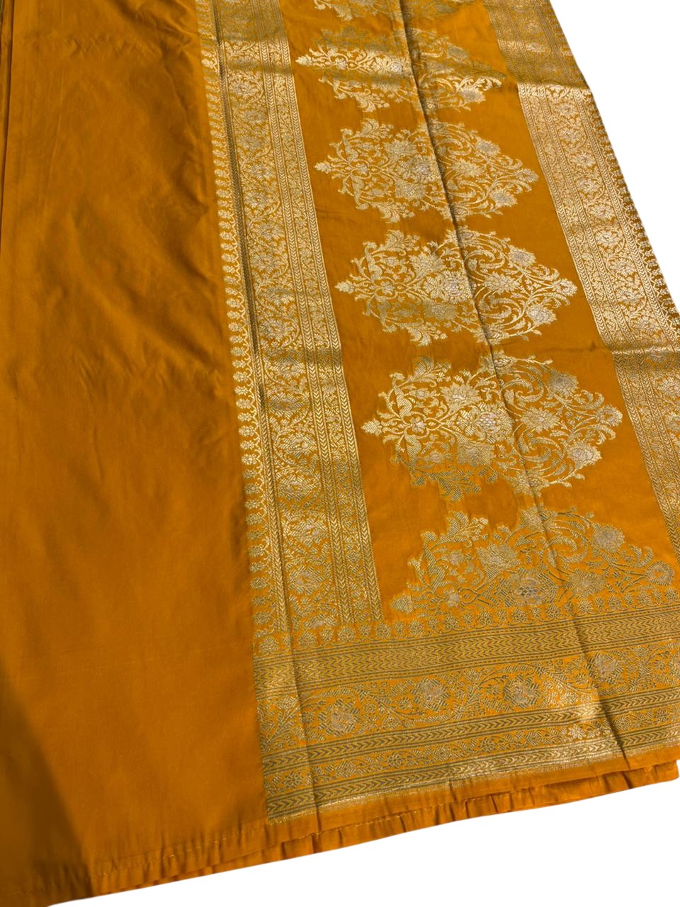Southloom Pure Banarasi Silk Saree with Woven Work on Body and Borders (Yellow)