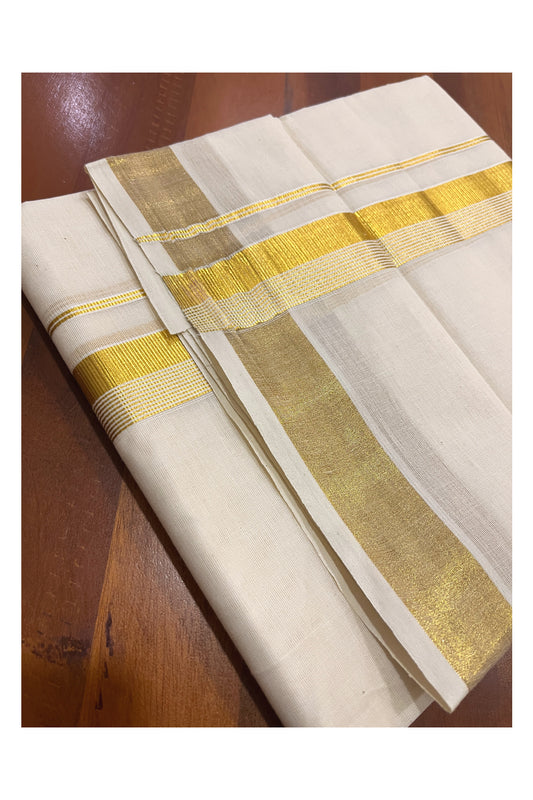 Pure Cotton Double Mundu with Kasavu Line Kara (South Indian Kerala Dhoti)