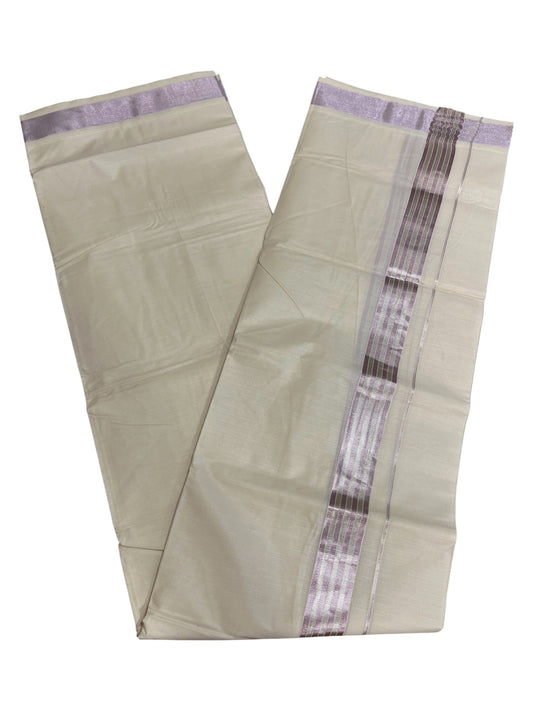 Kerala Cotton Double Mundu with Silver And Rose Copper Lines  Border  (South Indian Dhoti)