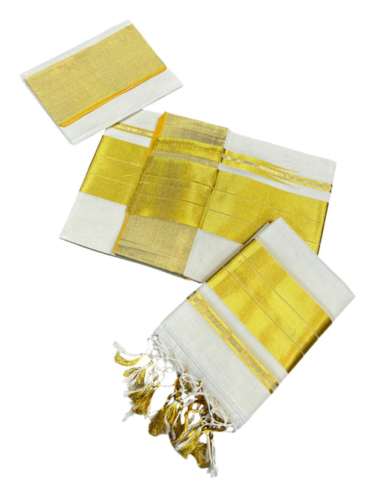 Southloom Super Premium Balaramapuram Handloom Cotton Wedding Pudava Set Mundu with Stripes on Body in 2.80 Mtrs