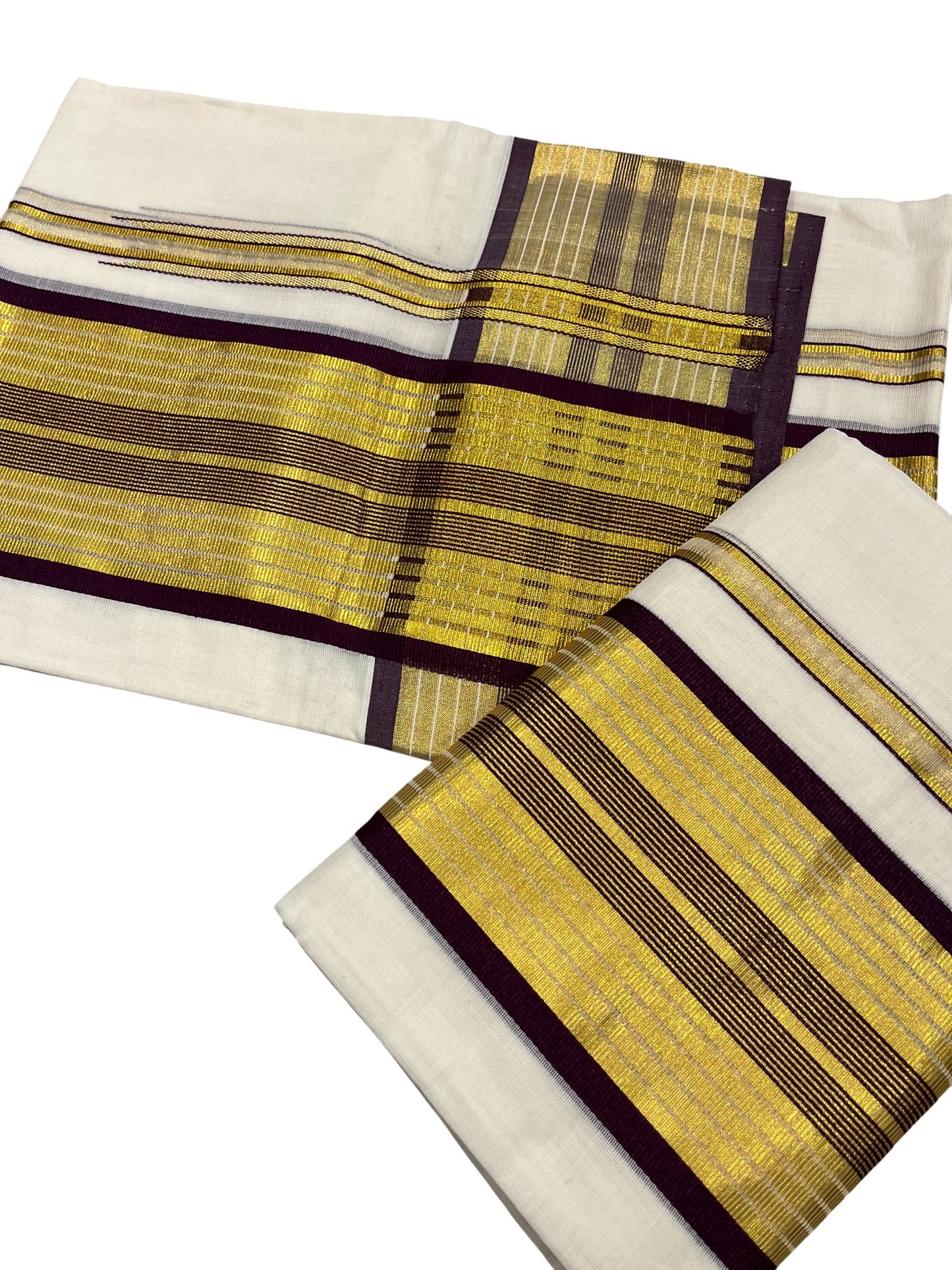 Southloom Premium Handloom Set Mundu with Kasavu Purple and Golden Border (2.80 Mtr)