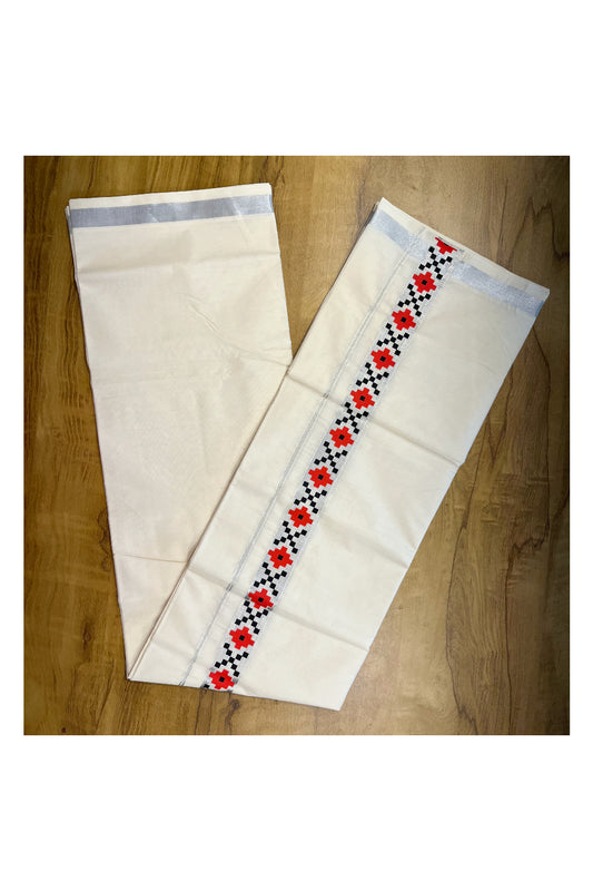 Southloom Pure Cotton Silver Kasavu Mundu with Trendy Print
