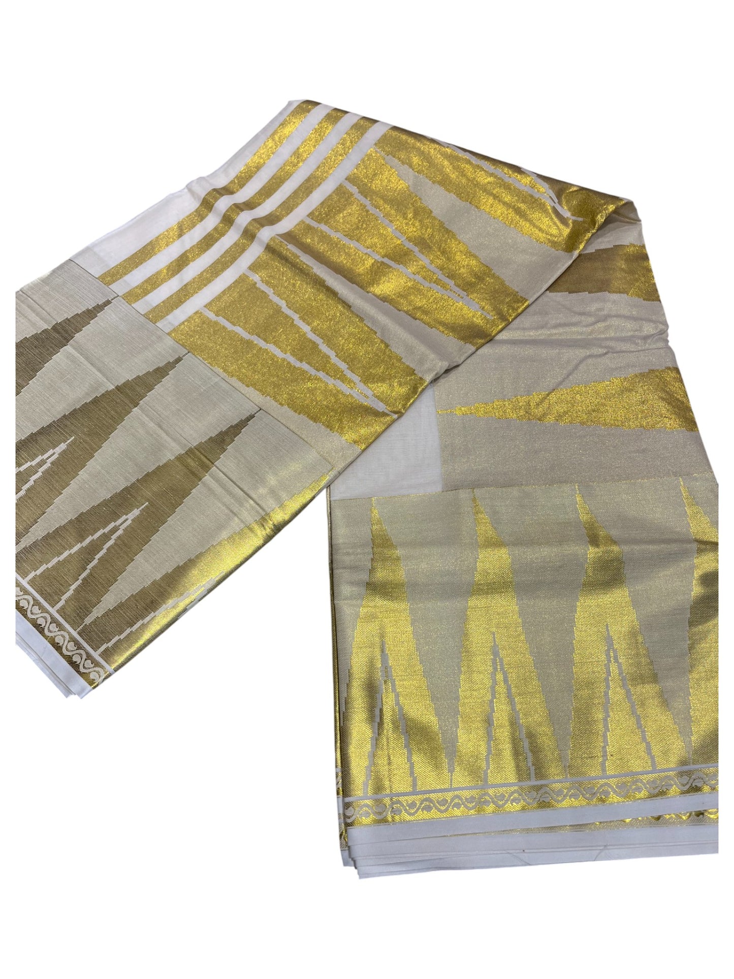 Southloom Pure Cotton Kerala Kasavu Saree with Temple Border
