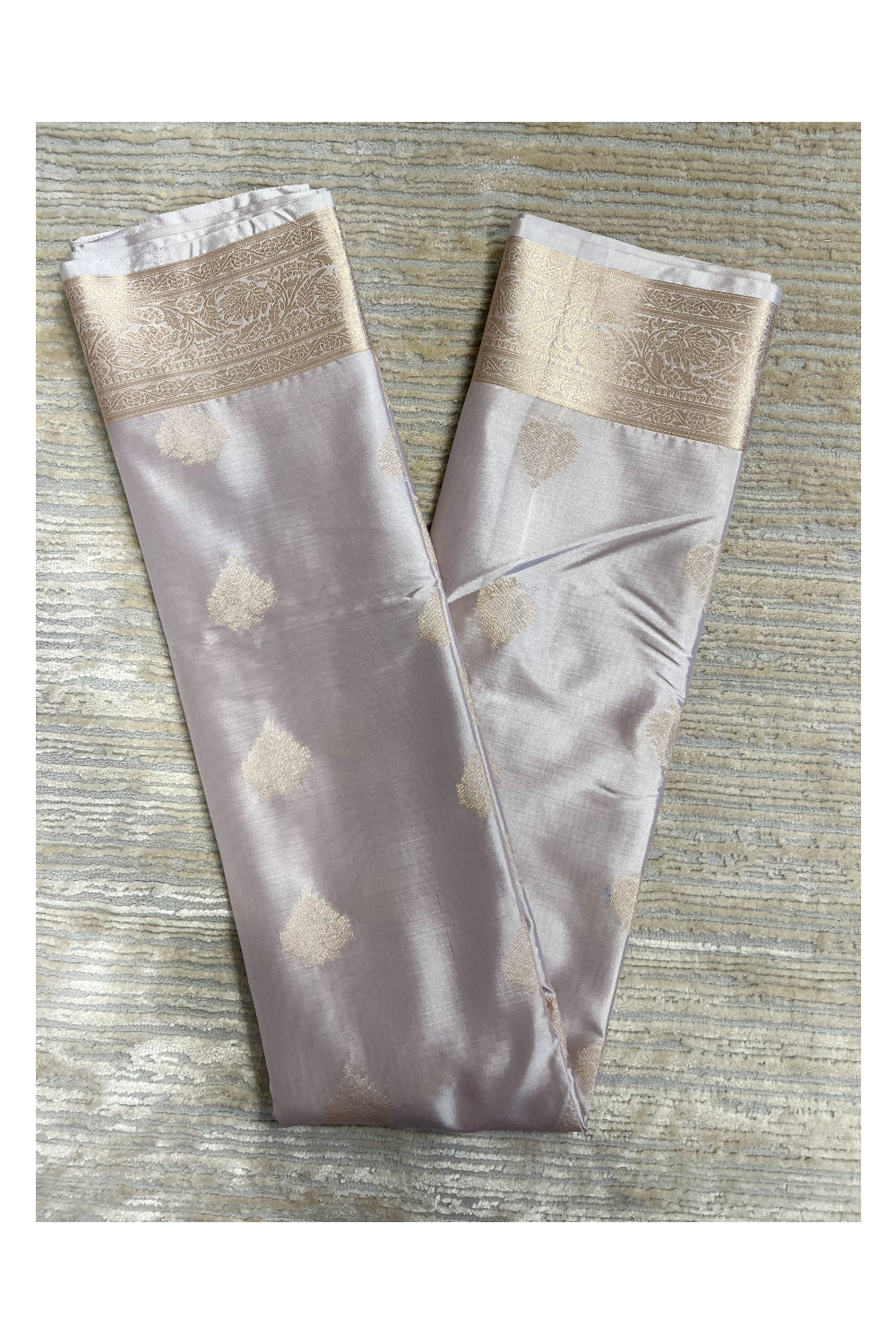 Southloom Semi Silk Saree In Beige With Woven Zari Borders And Butta Work Across Body