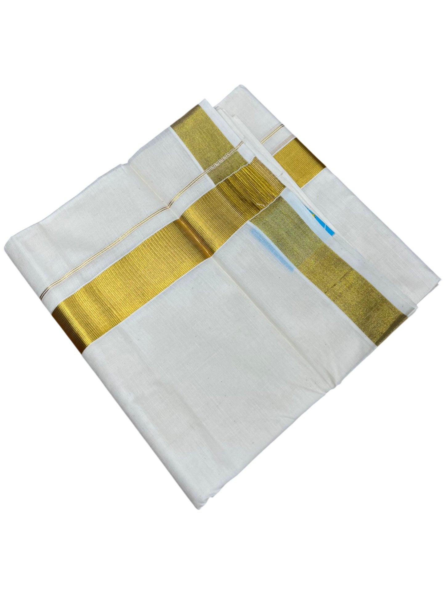 Southloom Kerala Pure Cotton Double Mundu with Gold Kasavu and Border (South Indian Dhoti)