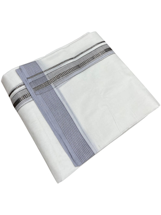 Southloom Pure White Cotton Mundu with Silver Line & Gray Border (South Indian Kerala Dhoti)