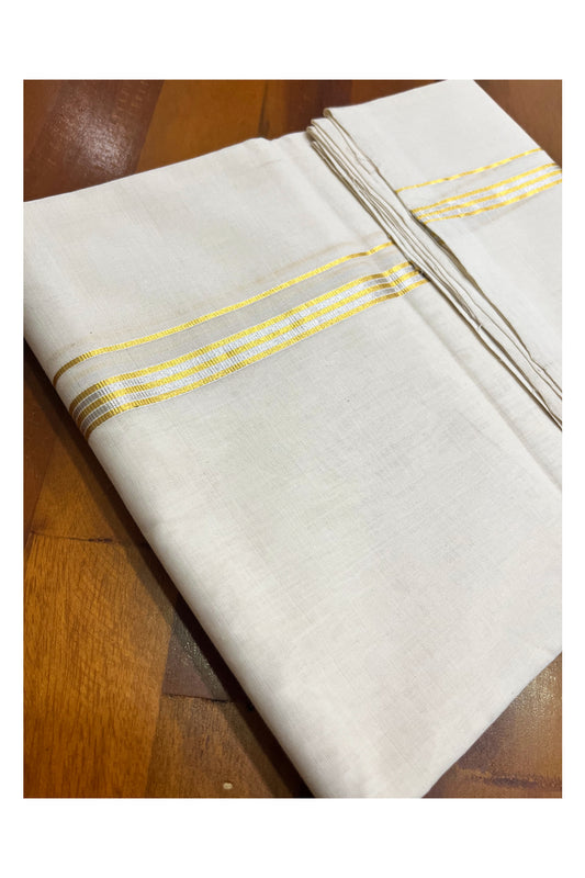 Premium Balaramapuram Handloom Unakkupaavu Cotton Double Mundu with Silver and Golden Kasavu Border (Vishu 2024 Collection)
